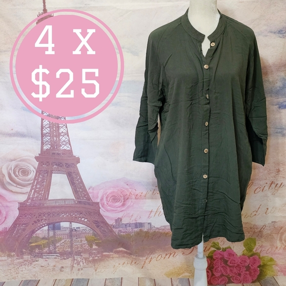 Olive Green Button-Up Tunic Sz XL - Picture 1 of 8